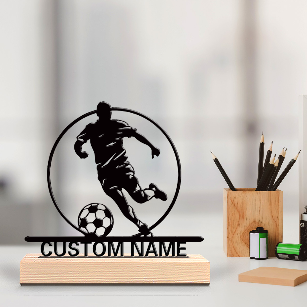 Industrial Laser Table - Custom Soccer Player Metal Statue with
